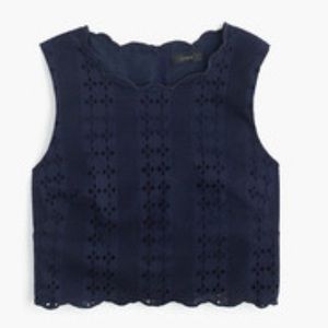 J.Crew Navy Scalloped Eyelet Crop Top Size 10